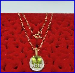 9ct Gold Peridot & Diamond Necklace, 9k 375