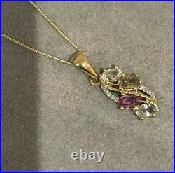 9ct Gold Rainbow Sapphire And Diamond Pendant with 9ct Gold Chain, 2.5g