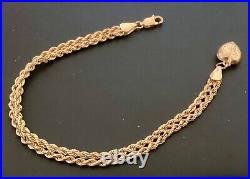 9ct Gold Rope Bracelet with 9ct Heart Pendant. Length 7ins. Weight 3.8g
