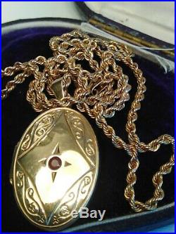 9ct Gold Rope Chain Necklace And Ruby Locket