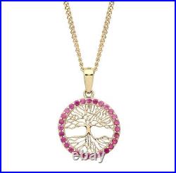 9ct Gold Ruby Tree of Life REVERSIBLE Pendant Necklace + 18 Chain