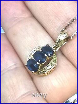 9ct Gold Sapphire & Diamond Necklace. 1.2ct of gemstones on 18 Inch Chain. 375