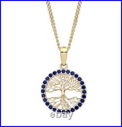 9ct Gold Sapphire Tree of Life REVERSIBLE Pendant Necklace + 18 Chain