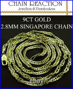 9ct Gold Singapore Twisted Curb Rope Chain 16 18 20 22 24 Link Necklace Box