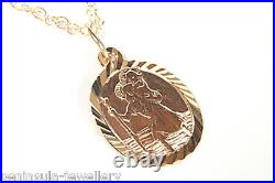 9ct Gold St Christopher Oval Pendant and Chain Gift boxed Necklace Made in UK