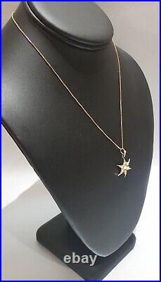 9ct Gold Starburst Seed Pearl Pendant With 9ct Gold Chain Stunning See Photo