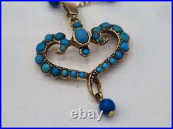 9ct Gold Stunning Turquoise Heart Pendant & Chain. 7.5 Grams