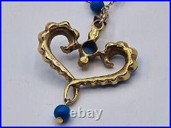 9ct Gold Stunning Turquoise Heart Pendant & Chain. 7.5 Grams