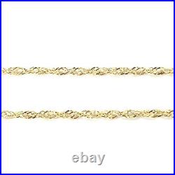 9ct Gold Twisted Chain Thin Singapore Style Links 1.5mm 24 22 20 18 16