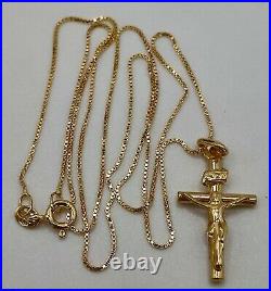 9ct Gold crusafix cross pendant on 18 inch box link chain necklace fancy link