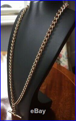 9ct Rose Gold Albert Watch Chain and T bar. Weight 42.8g