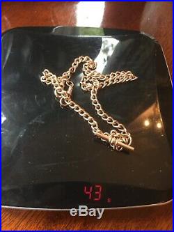 9ct Rose Gold Albert Watch Chain and T bar. Weight 42.8g