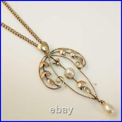 9ct Rose Gold Pearl Pendant With Antique Chain Antique Victorian Edwardian