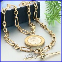 9ct SOLID GOLD ALBERT CHAIN NECKLACE WITH T BAR 18 25.04g UNISEX
