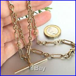 9ct SOLID GOLD ALBERT CHAIN NECKLACE WITH T BAR 18 25.04g UNISEX