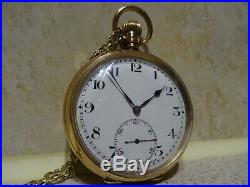 9ct Solid Gold Dennison Pocket Watch With 9ct Solid Gold Chain