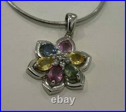 9ct Solid Gold with Multi color Sapphire & Diamond pendant on Silver Chain