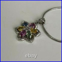 9ct Solid Gold with Multi color Sapphire & Diamond pendant on Silver Chain