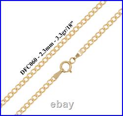 9ct Solid Yellow Gold Flat Beveled Curb Chain Necklace 2.3mm Various Lengths