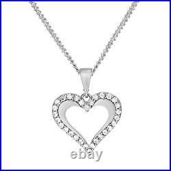 9ct White Gold Diamond Heart Pendant Necklace + 18 inch Chain