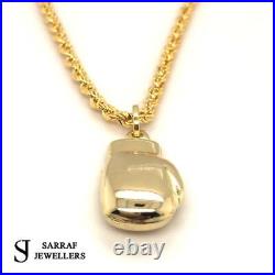 9ct Yellow GOLD HOLLOW BOXING GLOVE PENDANT + 20INCH ROPE CHAIN MENS NEW