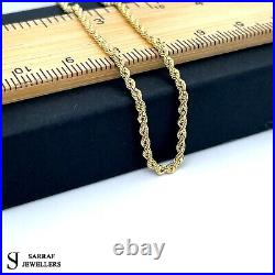 9ct Yellow Genuine Gold Twisted Rope Link Necklace 2MM 22 Inch Chain Brand New