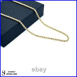 9ct Yellow Genuine Gold Twisted Rope Link Necklace 2MM 22 Inch Chain Brand New