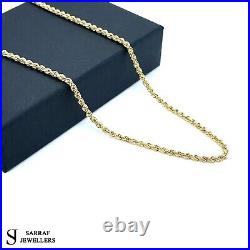 9ct Yellow Genuine Gold Twisted Rope Link Necklace 2MM 22 Inch Chain Brand New