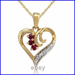 9ct Yellow Gold 0.13ct Ruby & Diamond Heart Pendant on 45cm Chain