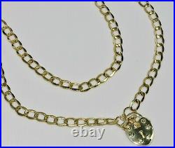 9ct Yellow Gold 18 inch Curb Chain Necklace Heart Padlock Clasp