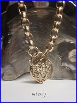 9ct Yellow Gold Belchor Link Bracelet With Heart Diamond Locket & Saftey Chain