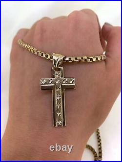 9ct Yellow Gold Box Chain Necklace with Cross Pendant 24 34.2g