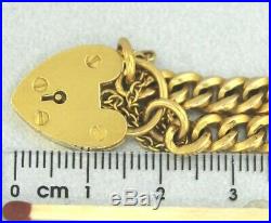 9ct Yellow Gold CURB LINK BRACELET With HEART PADLOCK English Hallmarked