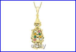 9ct Yellow Gold CZ Moving Clown Pendant on 18 Curb Chain Inc Luxury Gift Box