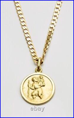 9ct Yellow Gold Engravable St Saint Christopher Pendant on 17 435mm Curb Chain