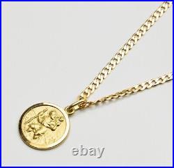 9ct Yellow Gold Engravable St Saint Christopher Pendant on 17 435mm Curb Chain