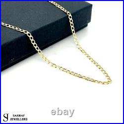 9ct Yellow Gold Flat CURB Chain Necklace Men Women 2mm 16 18 20 22 24 inch