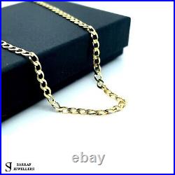 9ct Yellow Gold Flat CURB Chain Necklace Men&Women 3mm 16 18 20 22 24 inch