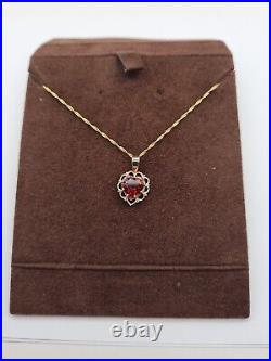 9ct Yellow Gold Garnet Necklace 18Chain