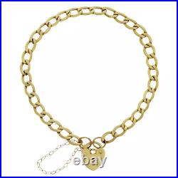 9ct Yellow Gold Heart Padlock Charm Bracelet 7.5 inch