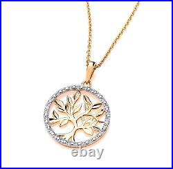 9ct Yellow Gold Natural Diamond Tree of Life Pendant Necklace + 18 inch Chain