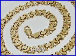 9ct Yellow Gold On Silver 22 Inch Flat Byzantine Solid Link Chain Mens / Ladies