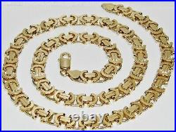 9ct Yellow Gold On Silver 22 Inch Flat Byzantine Solid Link Chain Mens / Ladies