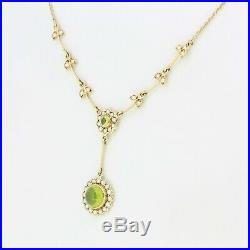9ct Yellow Gold Peridot & Seed Pearl Pendant & Chain Necklace