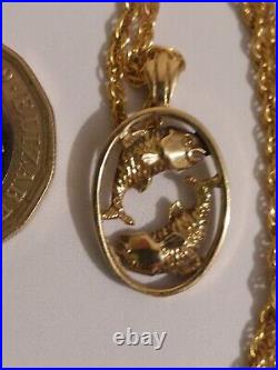 9ct Yellow Gold Pisces Zodiac Pendant + 9ct Gold Chain 55cm, 5.4g