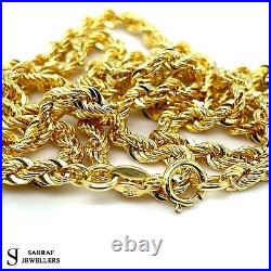9ct Yellow Gold Rope Chain Necklace Genuine 375 Men&Women 3.5 MM Hallmarked