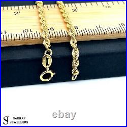 9ct Yellow Gold Rope Chain Necklace Genuine Men's Ladies 3MM Hallmark ALL SIZES