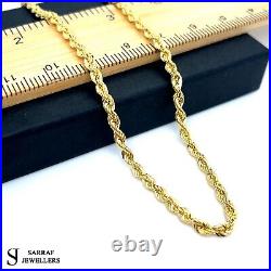 9ct Yellow Gold Rope Chain Necklace Genuine Men's Ladies 3MM Hallmark ALL SIZES