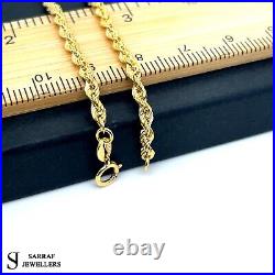 9ct Yellow Gold Rope Chain Necklace Genuine Men's Ladies 3MM Hallmark ALL SIZES