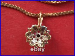9ct Yellow Gold Ruby Diamond Flower Pendant on 9ct gold chain necklace 3.90 gram